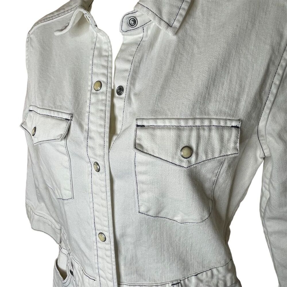 AllSaints Women's White Denim Button-Down Knee Length Dress Size 2 - Picture 3 of 5
